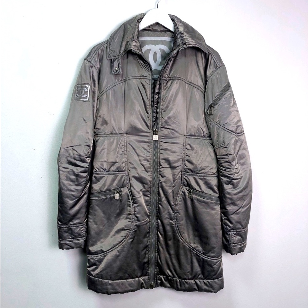 100% authentic Rare CHANEL Sport Ligne Zip Jacket Silver
